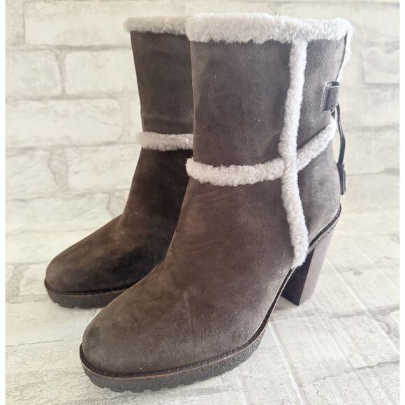 NWOB Frye Womens Jen Shearling Boots Gray Suede Short Ankle Zip Winter Style 7 - Picture 2 of 9